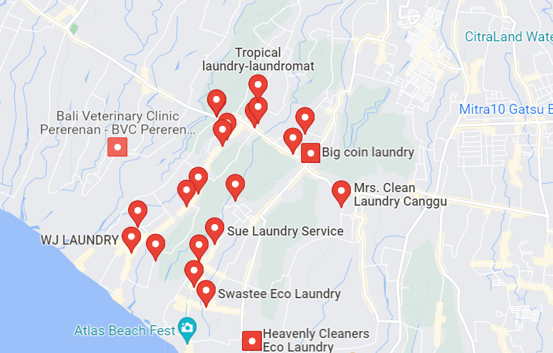 Laundry services in Canggu on a map