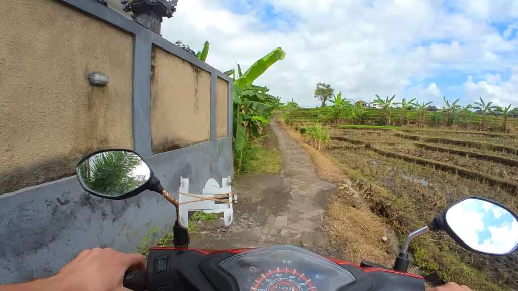 Keeping an eye out for opposing traffic when driving on shortcuts in Bali