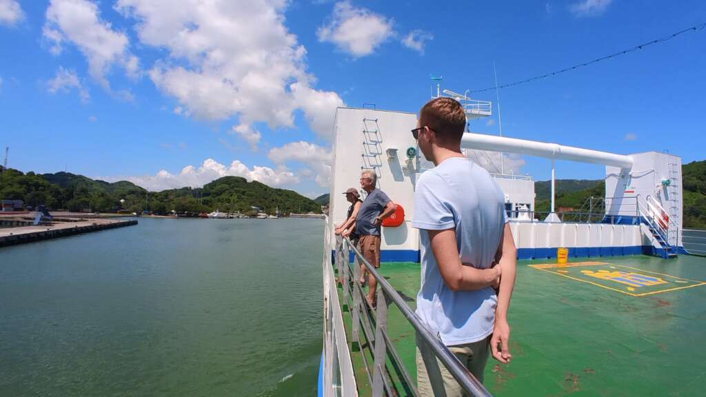 Arriving at Lombok harbor. View from the top of the ferry