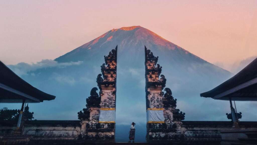 Pura Penataran Agung Lempuyang with Mount Agung in the back