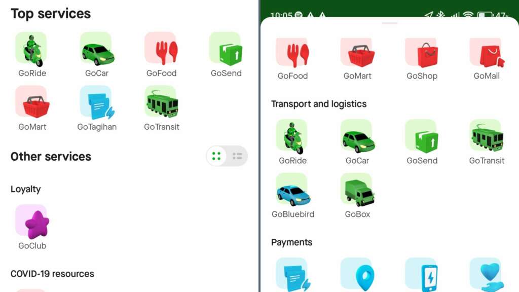 Grab and Gojek - two indonesian food delivery app, and more.