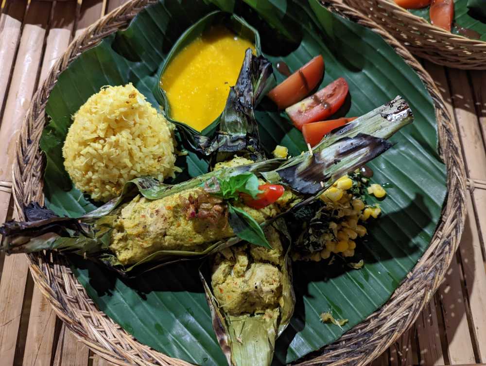 Galanga Dinner. Fish, rice and vegetables.