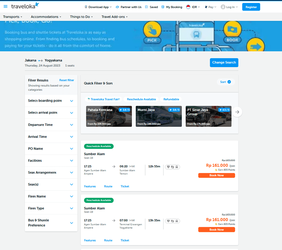 Traveloka: Jakarta to Yogyakarta by Bus