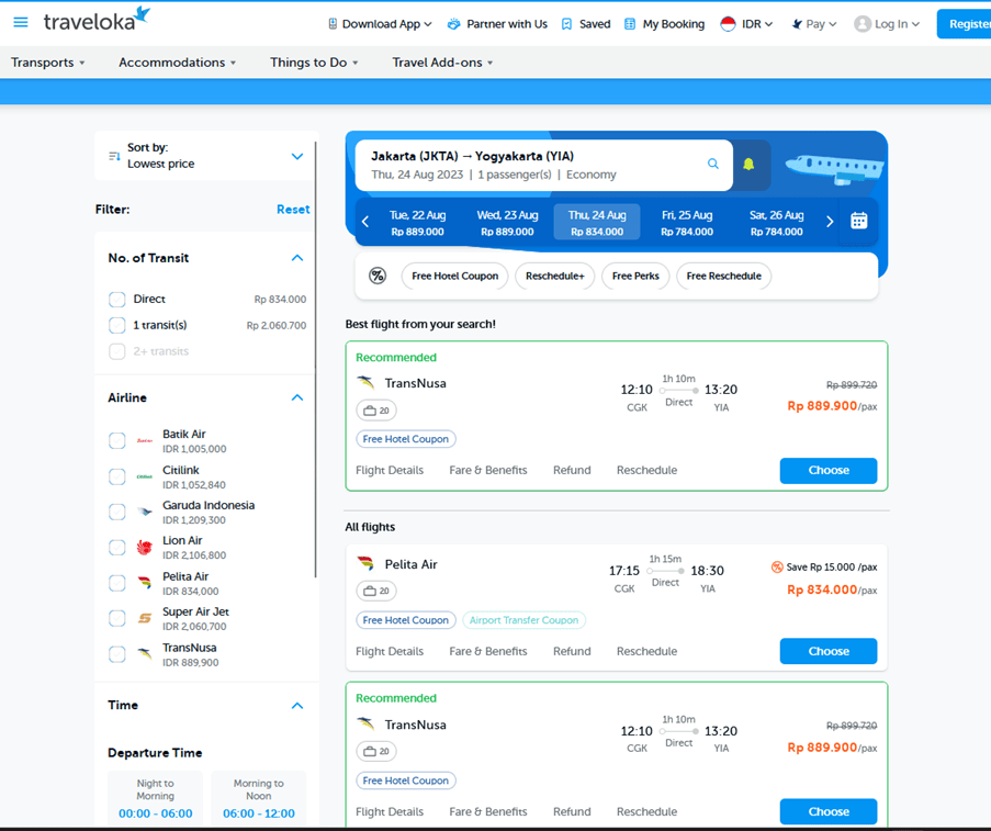 Traveloka: Jakarta to Yogyakarta by Flight