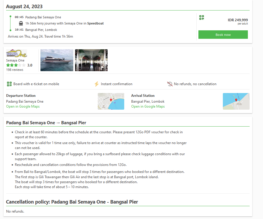 Review your booking itinerary and see additional information before buying the ticket.